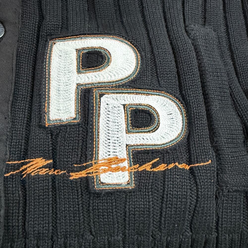 Pelle Pelle Cardigan Sweater XL Black Y2K Streetwear Hip Hop Patches - Picture 7 of 13